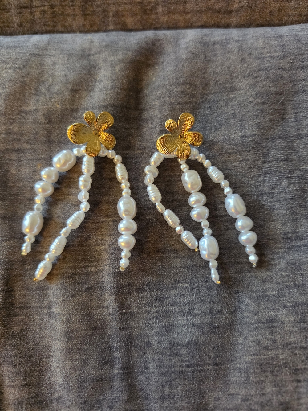 Chansuttpearls Aloha Gold Floral Pearl Drop Earrings.